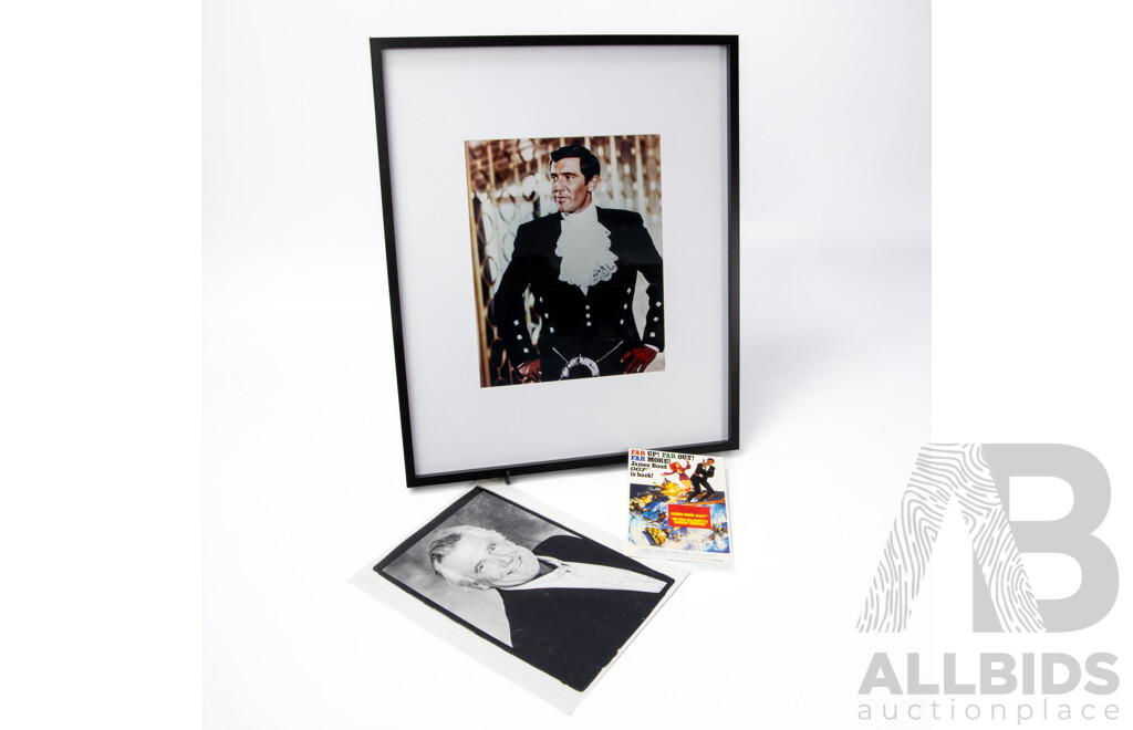 George Lazenby 007/James Bond Bundle - Includes Framed James Bond Photograph, Promotional Signed Photograph (Unframed) & on Her Majesty's Secret Service Movie Poster Postcard
