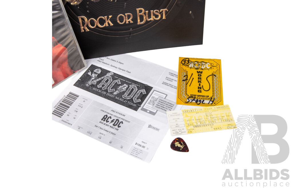 AC/DC Collector Bundle - Includes Two Tour Programs, Two Concert Tickets, Stage Pass, Guitar Pick and Concert DVD