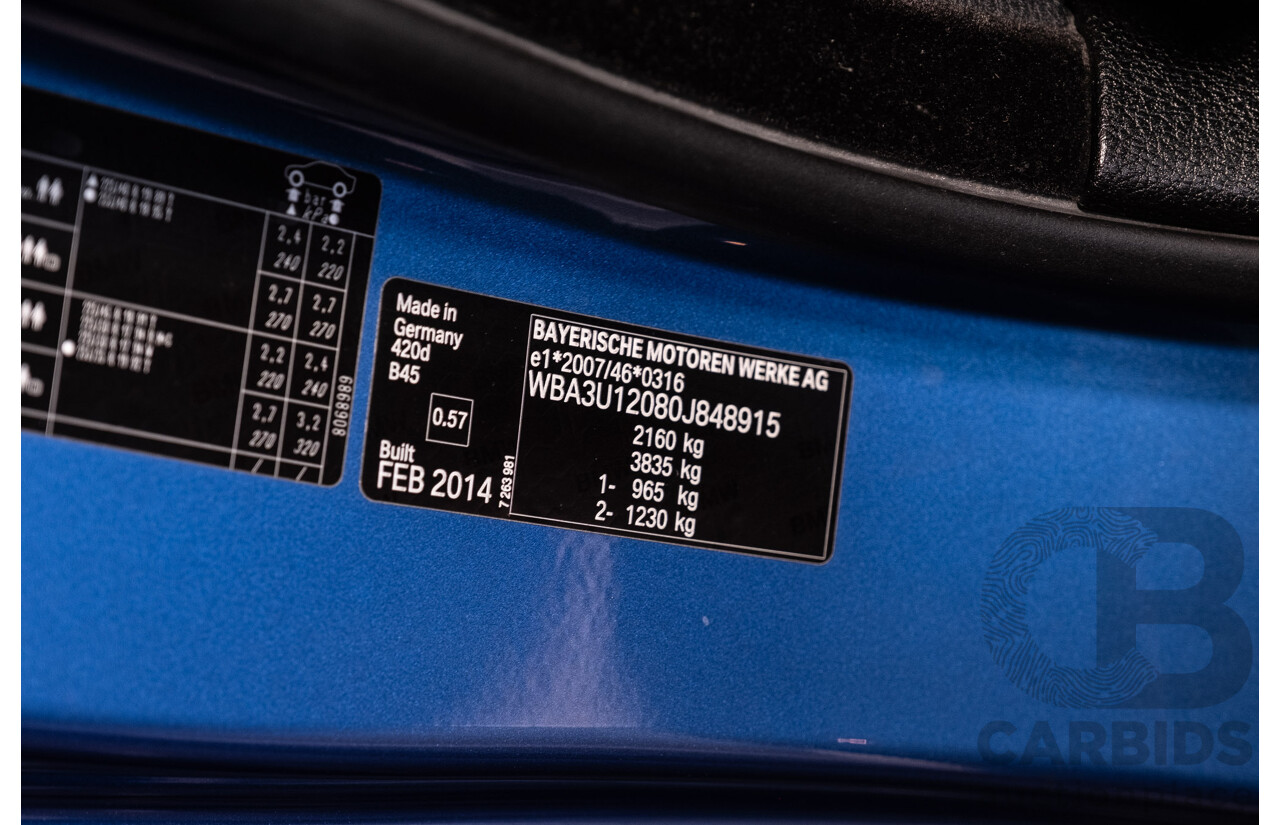 10/2014 BMW 420d M Sport F33 2d Convertible Estoril Blue Metallic Turbo Diesel 2.0L