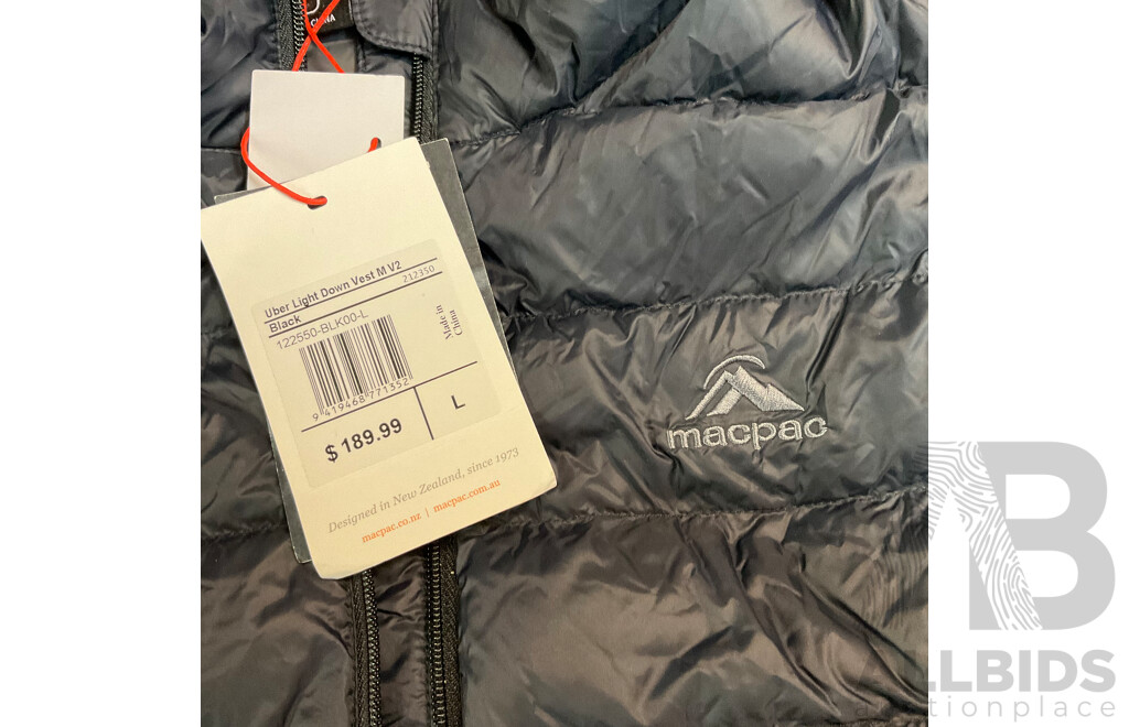 MACPAC Uber Light Down Vest V2 - Black - Size L - ORP$ 189.99