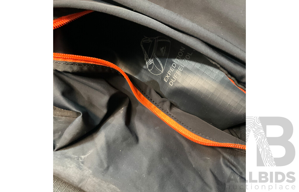 MACPAC 70L Expedition Duffel Bag &  Uber Light Down Vest V2 - Black - Size S