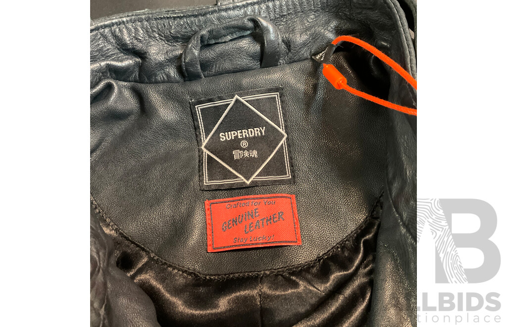 Superdry Vintage Leather Moto Racer Black Jacket - Size 6 - ORP $ 449.95