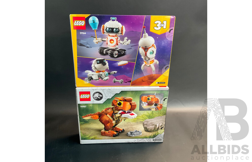 Four Lego Set - Creator 3 in 1 31162 Cute Bunny & 31169 Typewriter with Flowers & 76967 Little Eatie T-rex & Creator 31164 Space Robot