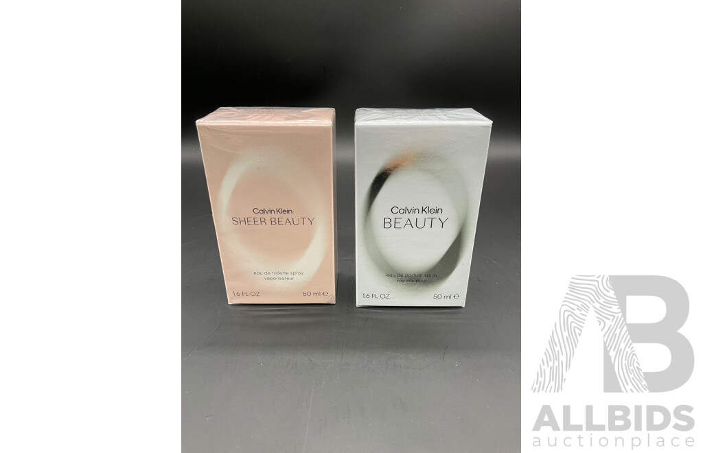CALVIN KLEIN Sheer Beauty 50ml Eau De Toilette Spray and Beauty Eau De Toilette Spray - Lot of 2