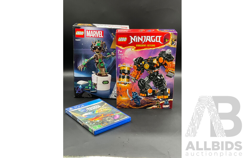 LEGO Ninjago (71806), LEGO Marvel (76297) and PS4 Rocket League Game - Lot of 3