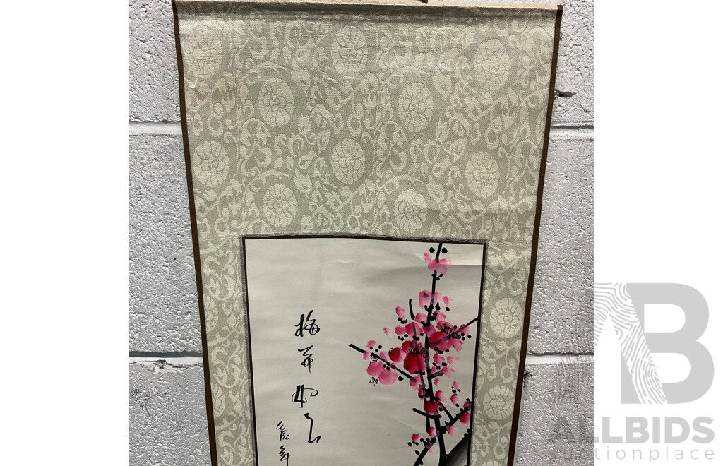 Two Chinese Culture Style Wall Art Hangings (Silk Panda Scroll & Prosperous Year Painting)