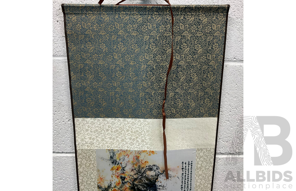 Two Chinese Culture Style Wall Art Hangings (Silk Panda Scroll & Prosperous Year Painting)