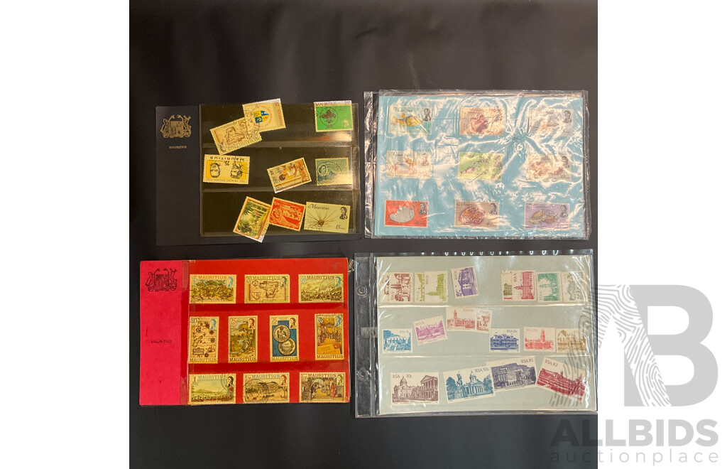 Used Envelope and Stamp Album Including South Africa, Mauritius, Aitutaki, and More