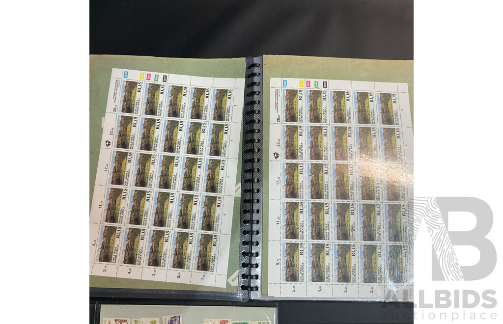 Used Envelope and Stamp Album Including South Africa, Mauritius, Aitutaki, and More
