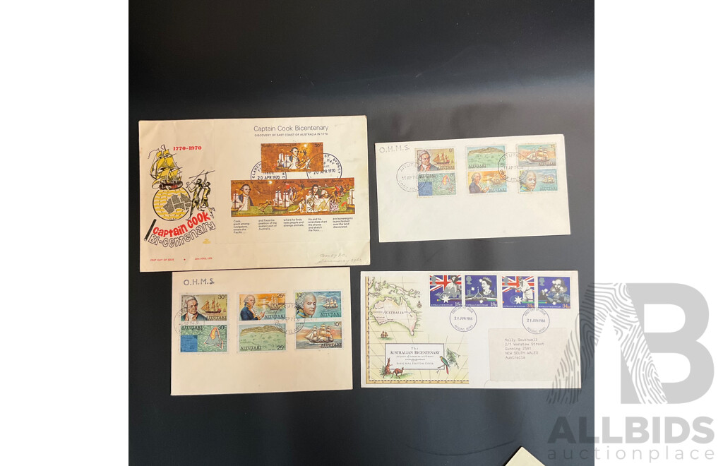Used Envelope and Stamp Album Including South Africa, Mauritius, Aitutaki, and More