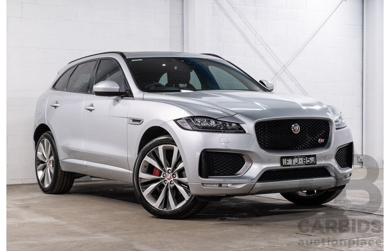 05/2018 Jaguar F-Pace 35t S (AWD 280kW) X761 MY18.5 4d Wagon Indus Silver Metallic Supercharged V6 3.0L