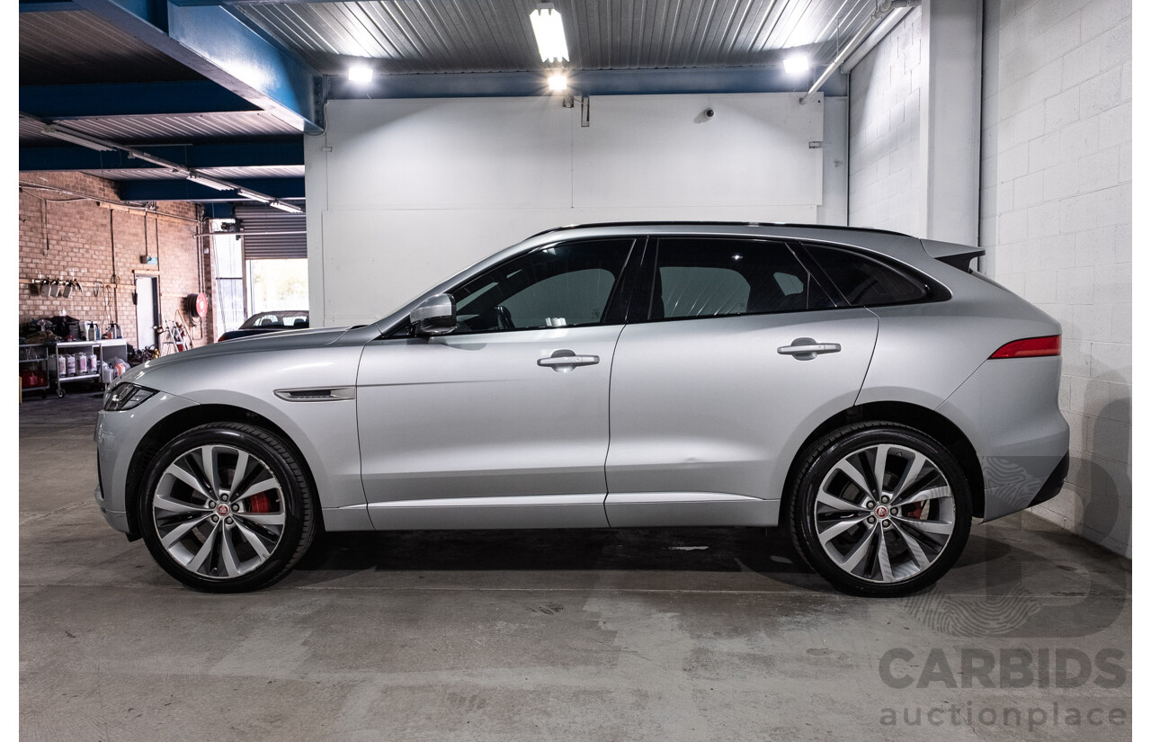 05/2018 Jaguar F-Pace 35t S (AWD 280kW) X761 MY18.5 4d Wagon Indus Silver Metallic Supercharged V6 3.0L