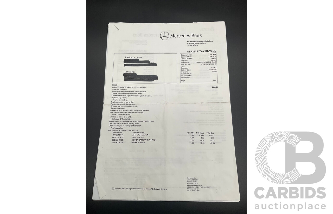 09/2005 Mercedes-Benz SL350 (RWD) R230 2D Convertible Obsidian Black Metallic V6 3.7L