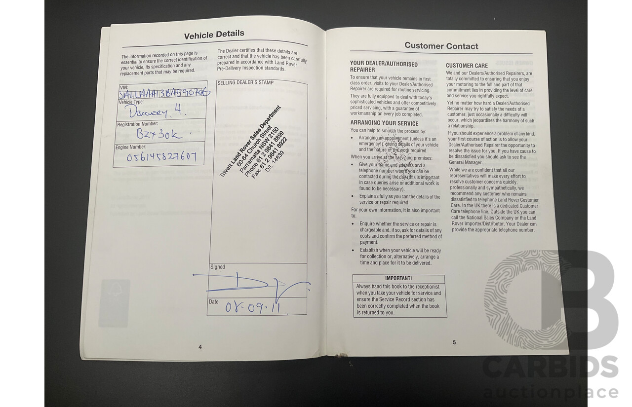 08/2011 Land Rover Discovery 4 2.7 TDV6 4x4 MY11 4d Wagon Santorini Black Turbo Diesel 2.7L