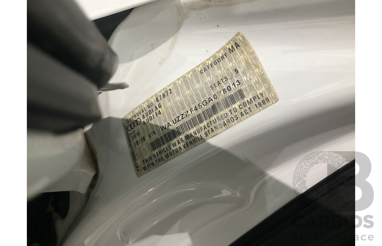 10/2016 Audi A4 Avant 2.0 TFSI S-Tronic Sport (FWD) F4 (B9) 4d Wagon Glacier White Turbo 2.0L