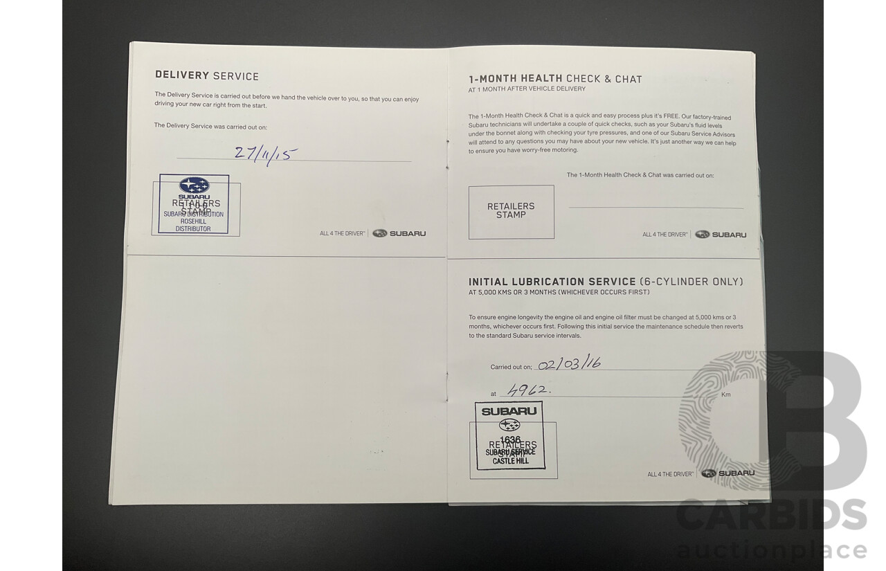 11/2015 Subaru Outback 3.6R (AWD) MY15 4d Wagon Lapis Blue Pearl 3.6L