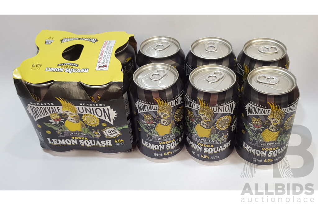 Brookvale Union Six Percent Vodka Lemon Squash 330ml Cans - Lot of Ten