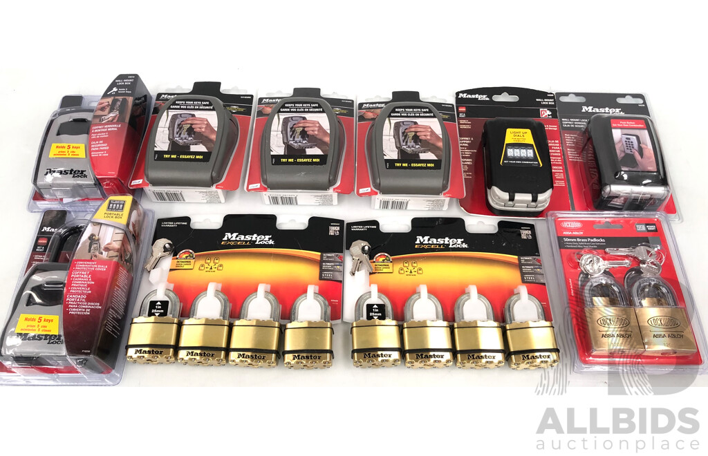 Master and Lockwood Key Safes and Padlocks - Lot of 10 - Brand New - RRP $860.00