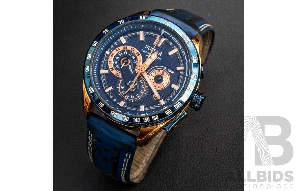 Pulsar PU2080X Quartz Multi-Function Chronograph Stainless Steel Blue/Rose Gold Men's Watch