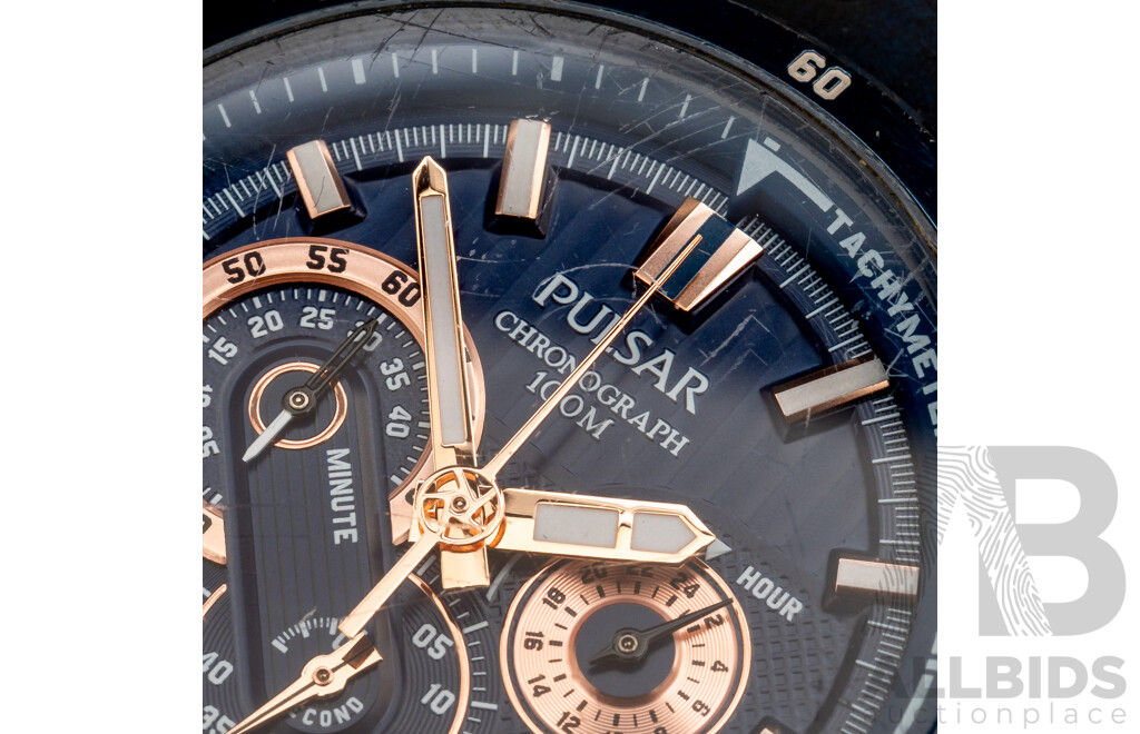 Pulsar PU2080X Quartz Multi-Function Chronograph Stainless Steel Blue/Rose Gold Men's Watch