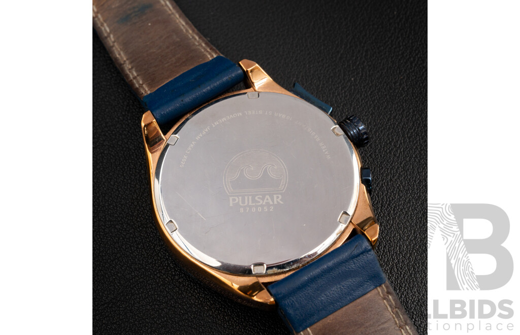 Pulsar PU2080X Quartz Multi-Function Chronograph Stainless Steel Blue/Rose Gold Men's Watch