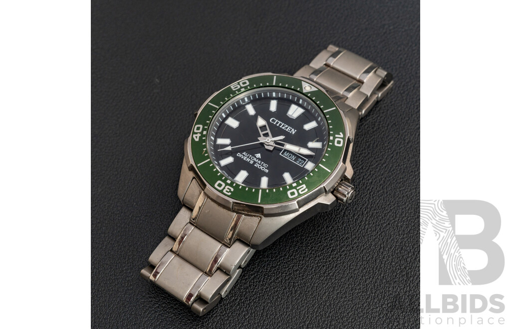 Citizen NY0071-81E Promaster Diver Automatic 43.5mm Green W Black Dial Watch - Titanium Bracelet