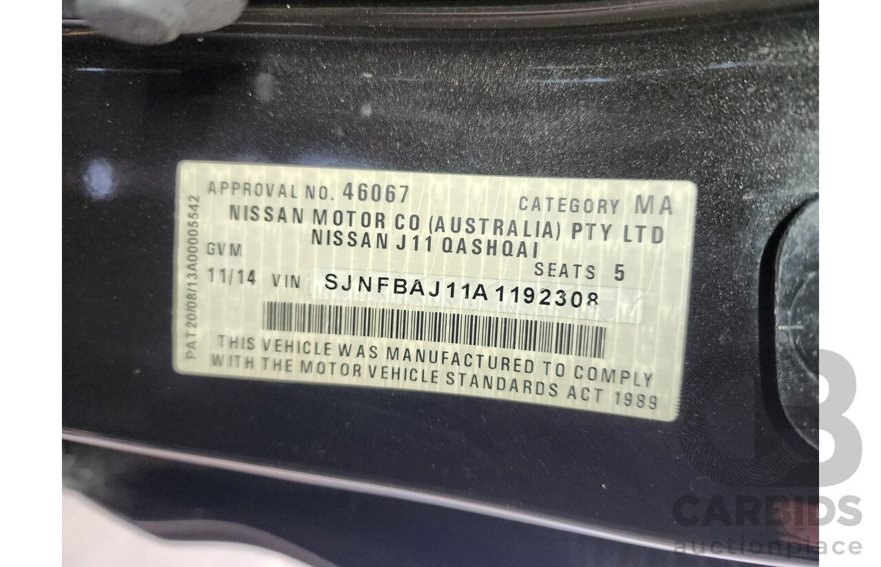 11/2014 Nissan Qashqai TI (4x2) J11 4d Wagon Black 2.0L