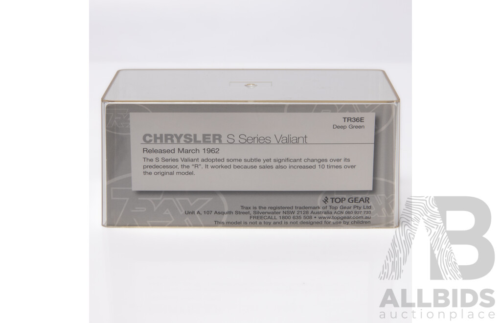 TRAX 1962 Chrysler Valiant S Series Sedan Deep Green TR36E 1:43 Scale Model Car
