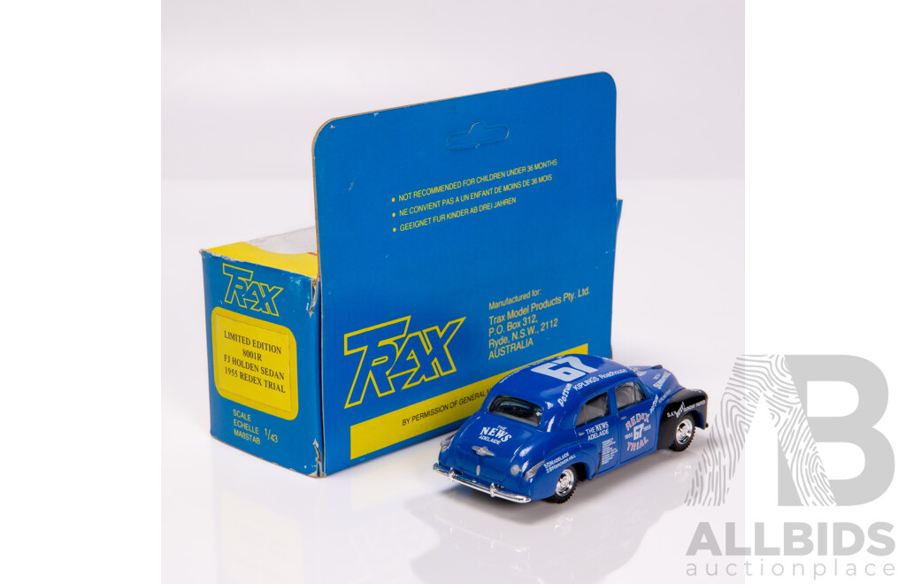 TRAX 1955 Holden FJ Sedan Redex Trial Blue 8001R 1:43 Scale Model Car