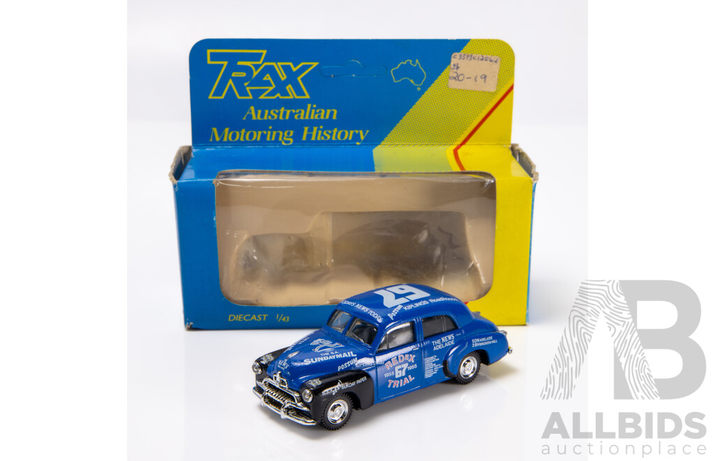 TRAX 1955 Holden FJ Sedan Redex Trial Blue 8001R 1:43 Scale Model Car