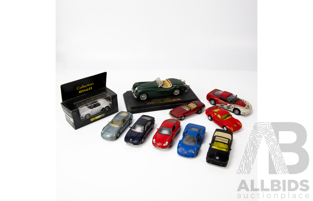 Collection of 10 Scale Model Cars Inc BMW, Porsche, Austin Martin and Others