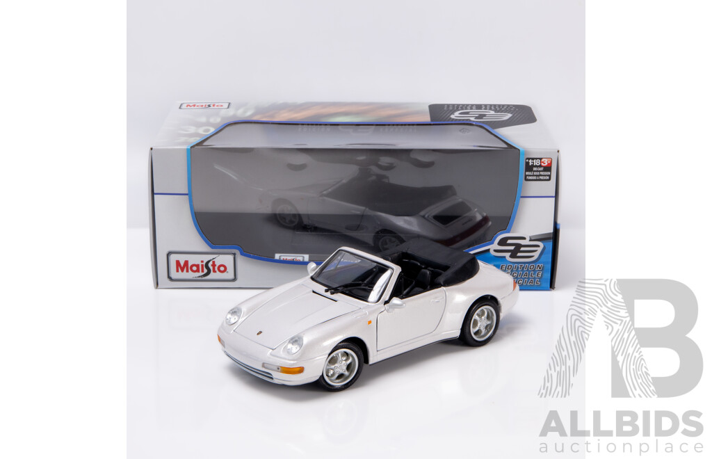 Maisto Special Edition 1994 Porsche 911 (993) Carrera Convertible Pearl White 1:18 Scale Model Car - New