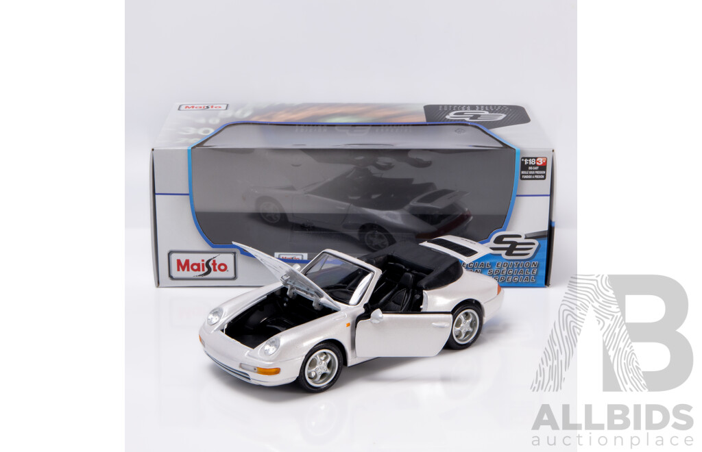 Maisto Special Edition 1994 Porsche 911 (993) Carrera Convertible Pearl White 1:18 Scale Model Car - New