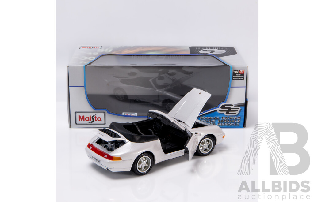 Maisto Special Edition 1994 Porsche 911 (993) Carrera Convertible Pearl White 1:18 Scale Model Car - New