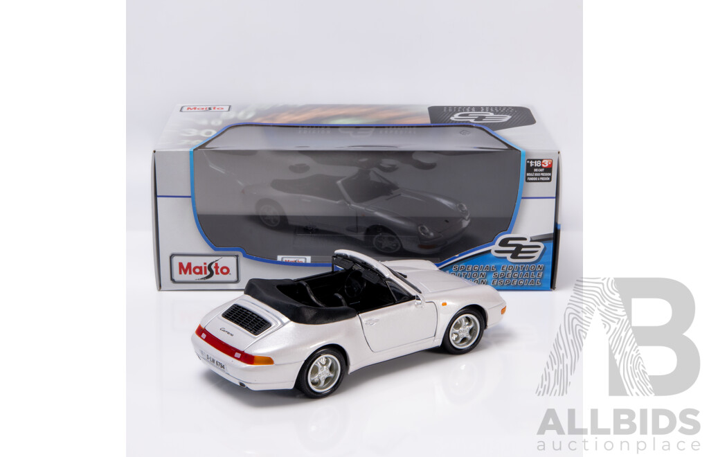 Maisto Special Edition 1994 Porsche 911 (993) Carrera Convertible Pearl White 1:18 Scale Model Car - New