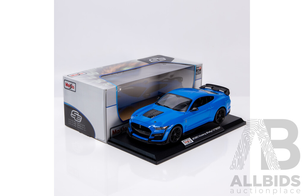 Maisto Special Edition 2020 Ford Shelby Mustang GT500 Pure Blue 1:18 Scale Model Car - New