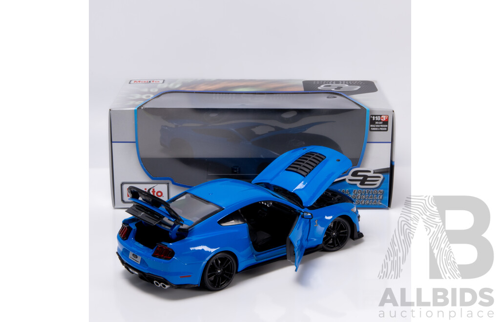 Maisto Special Edition 2020 Ford Shelby Mustang GT500 Pure Blue 1:18 Scale Model Car - New