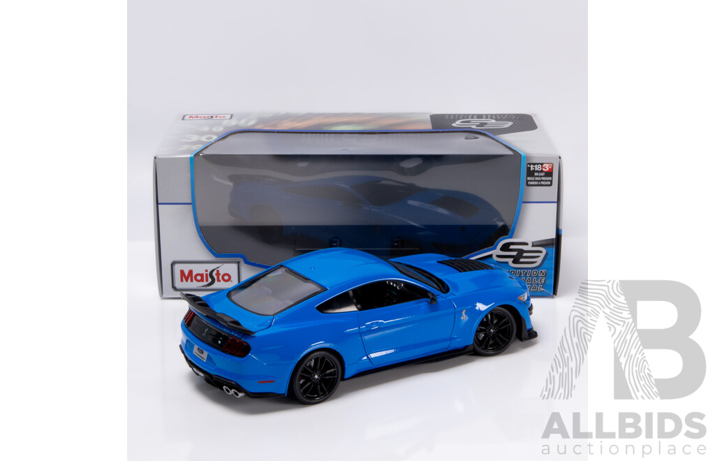 Maisto Special Edition 2020 Ford Shelby Mustang GT500 Pure Blue 1:18 Scale Model Car - New