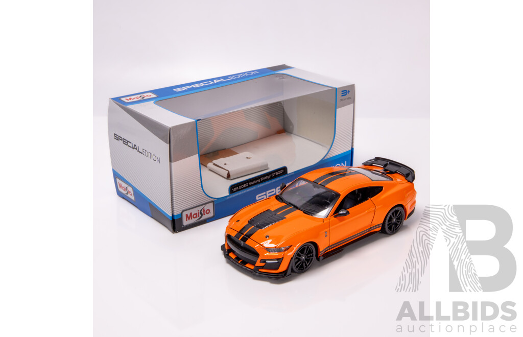 Maisto Special Edition 2020 Ford Shelby Mustang GT500 Orange W Black Stripes 1:24 Scale Model Car - New