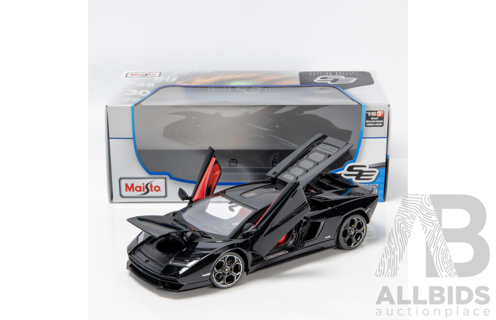 Maisto Special Edition 2021 Lamborghini Countach LPI 800-4 Black W Red Interior 1:18 Scale Model Car - New