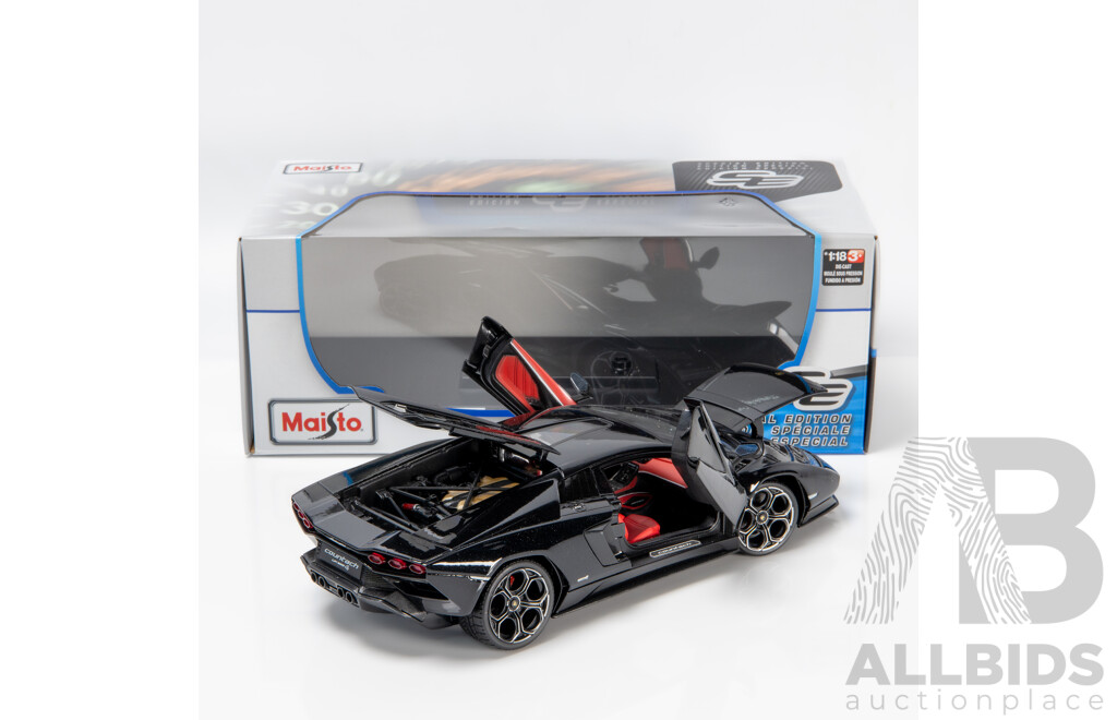 Maisto Special Edition 2021 Lamborghini Countach LPI 800-4 Black W Red Interior 1:18 Scale Model Car - New