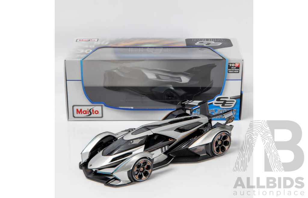 Maisto Special Edition 2020 Lamborghini Lambo V12 Vision Gran Turismo Metallic Silver 1:18 Scale Model Car - New