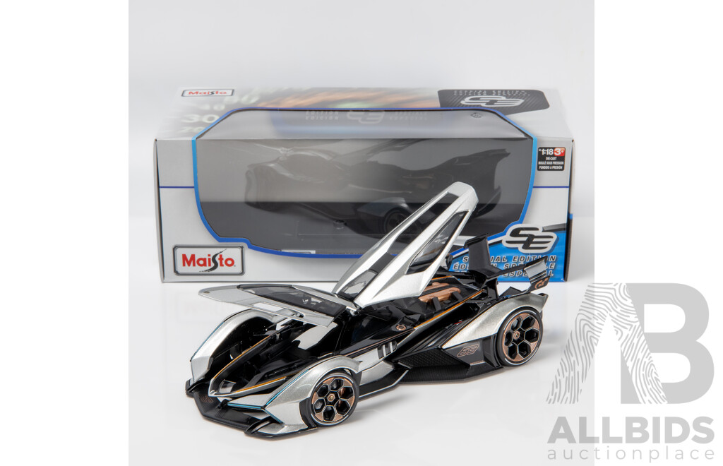 Maisto Special Edition 2020 Lamborghini Lambo V12 Vision Gran Turismo Metallic Silver 1:18 Scale Model Car - New