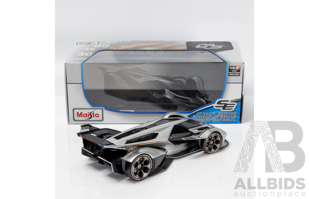 Maisto Special Edition 2020 Lamborghini Lambo V12 Vision Gran Turismo Metallic Silver 1:18 Scale Model Car - New