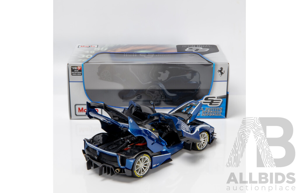 Maisto Special Edition 2017 Ferrari FXX-K Evo Metalic Blue 1:18 Scale Model Car - New