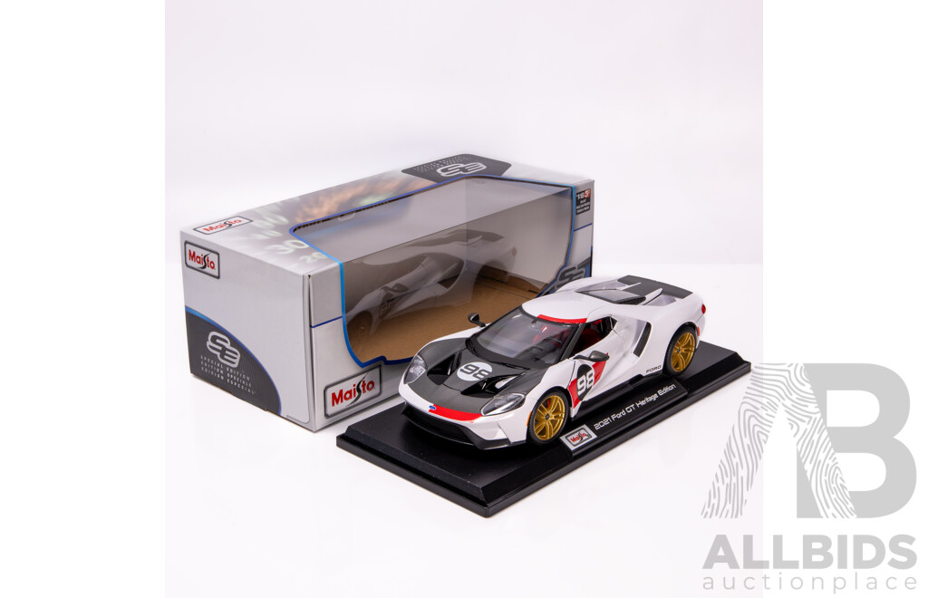 Maisto Special Edition 2021 Ford GT Heritage Edition White#98 1:18 Scale Model Car - New