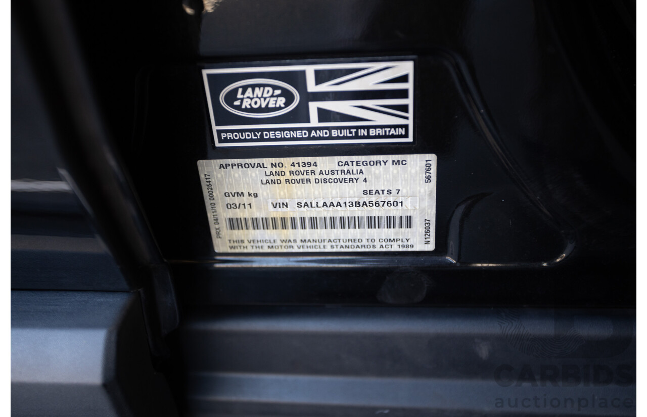3/2011 Land Rover Discovery 4 TDV6 (4x4) MY11 4D Wagon Santorini Black Turbo Diesel 2.7L - 7 seater