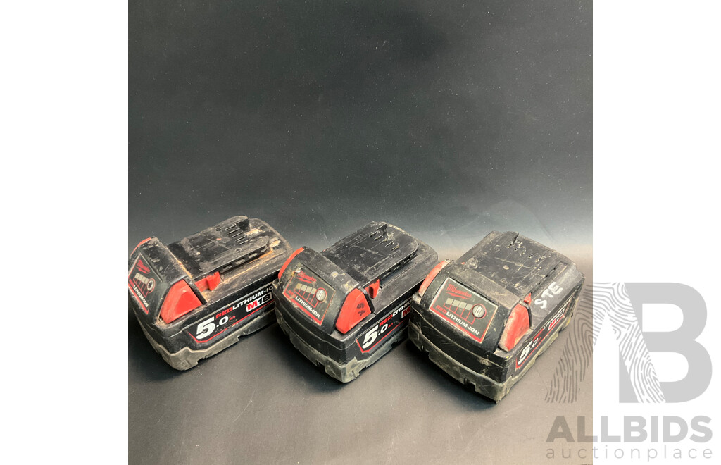 Milwaukee M18B5 18V 5.0Ah Li-Ion RED LITHIUM Battery - Lot of 3