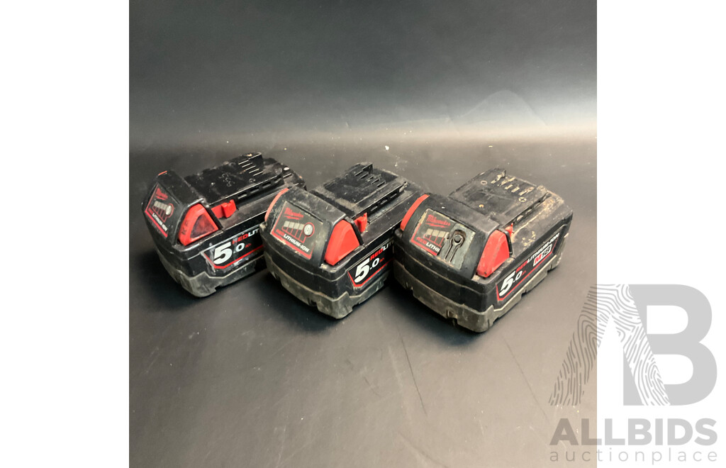 Milwaukee M18B5 18V 5.0Ah Li-Ion RED LITHIUM Battery - Lot of 3