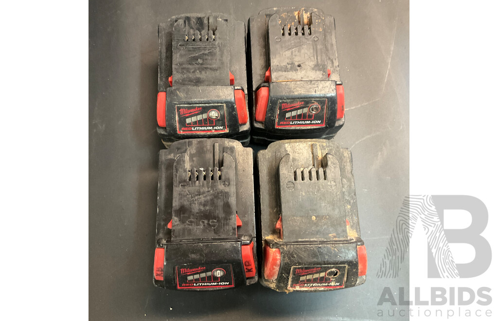 Three Milwaukee M18B5 18V 5.0Ah Li-Ion RED LITHIUM Battery with 1x 4.0Ah  M18 Battery - Lot of 4